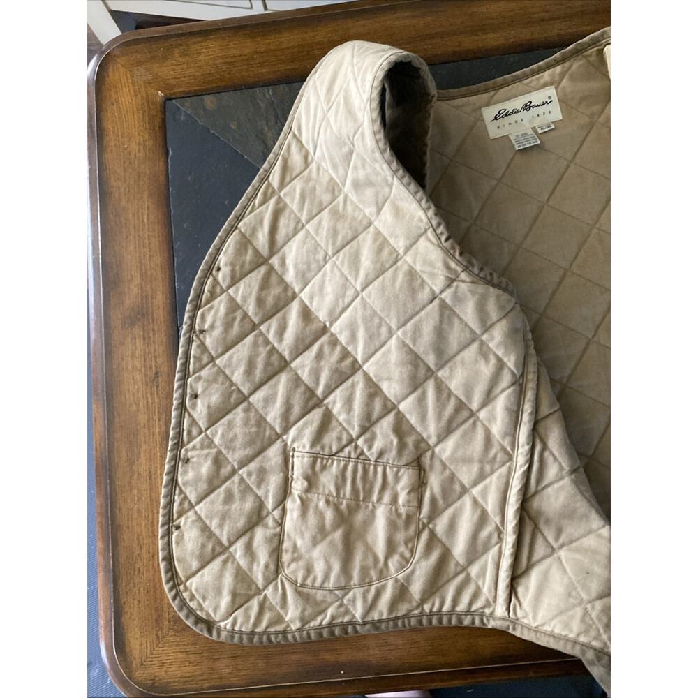 Vintage Eddie Bauer Quilted TAN HUNTING /Western Vest XL~ RARE Find - Picture 7 of 10